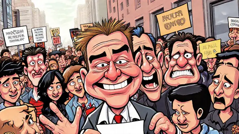 Caricatura satírica con colores vibrantes y crítica