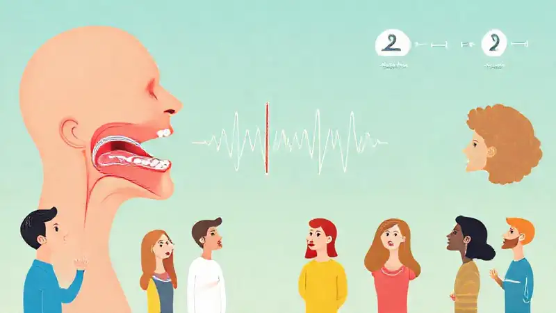 Ilustración vibrante de boca, cuerdas y sonidos