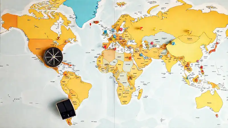 Mapa mundial digital con iconos y marcadores