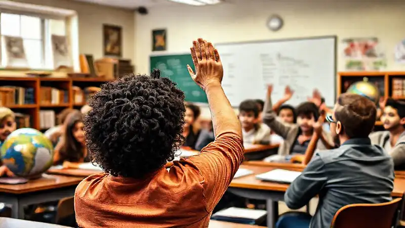 Estudiante participa activamente en un aula diversa