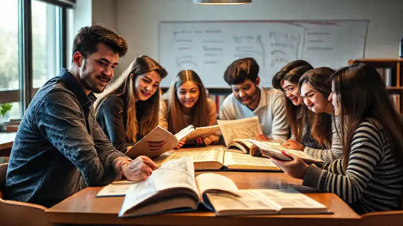 Estudiantes estudiando juntos en aula moderna