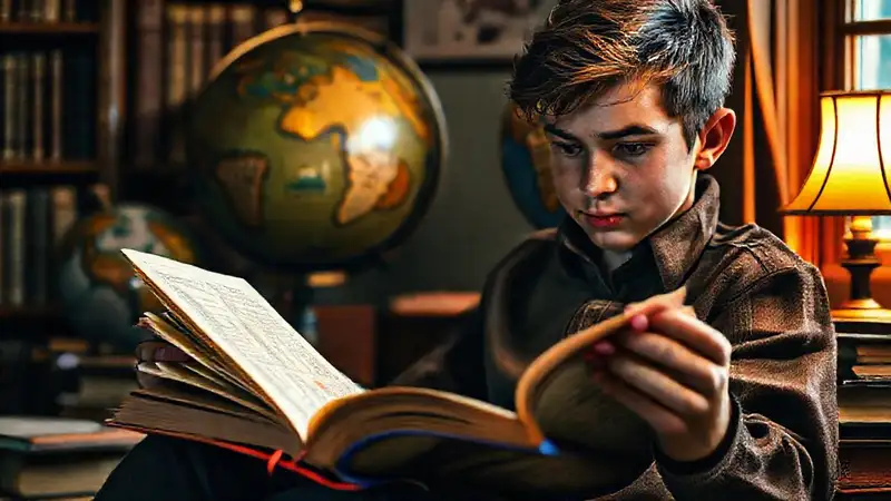 Estudiante estudia historia en ambiente acogedor