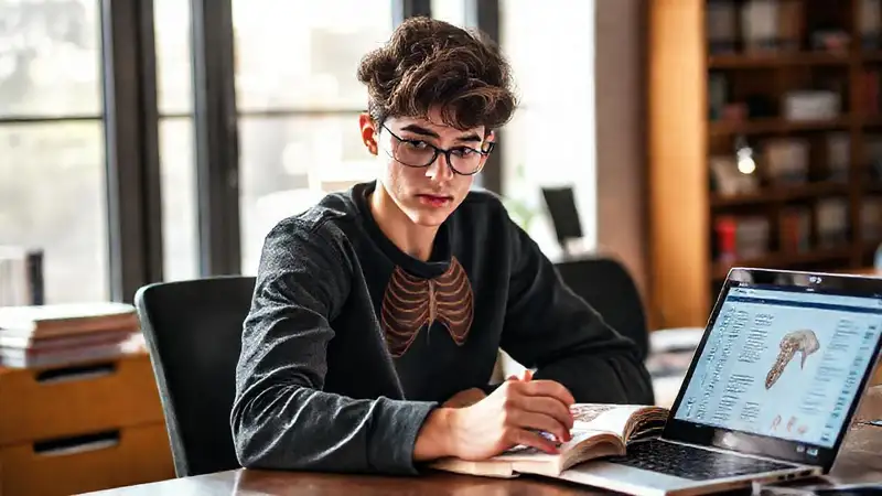 Estudiante estudia anatomía con recursos digitales