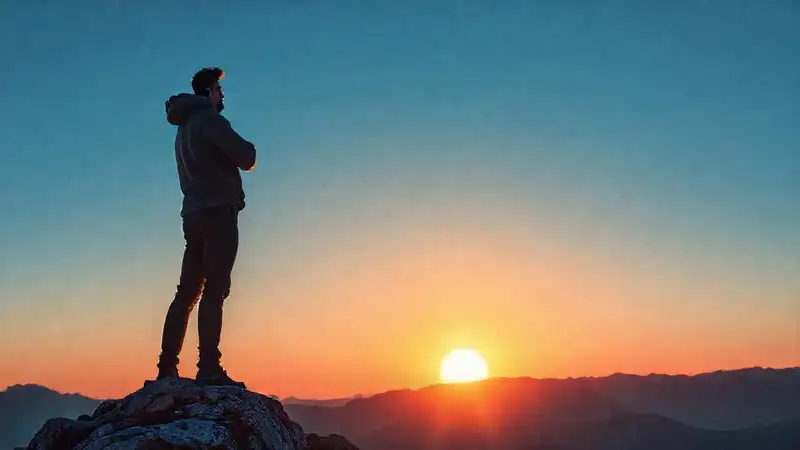 Persona confiada en la cima, inspiradora y firme