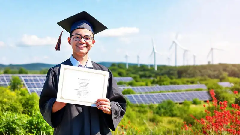 Estudiante con diploma en entorno renovable