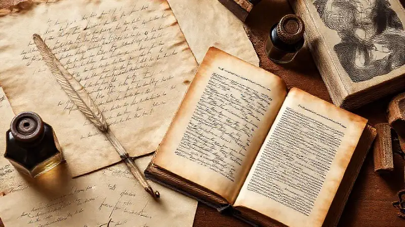 Documentos históricos con notas y pluma antigua