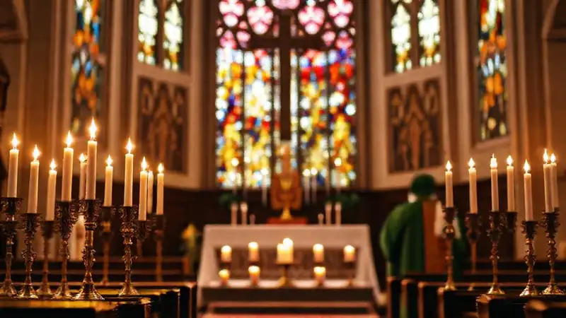 Altar sagrado con velas y símbolos religiosos