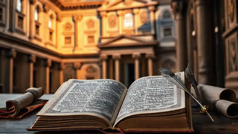 Libro antiguo y manuscritos en ambiente estudioso