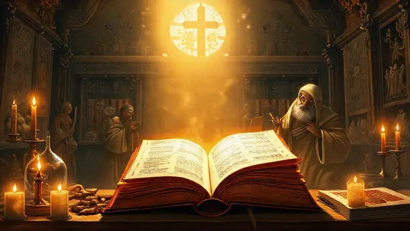 Textos sagrados antiguos en estudio espiritual