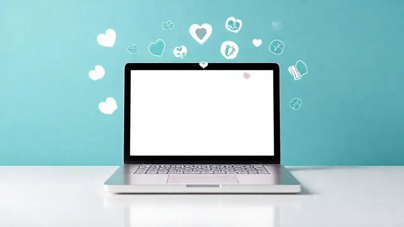 Laptop con iconos médicos y diseño minimalista