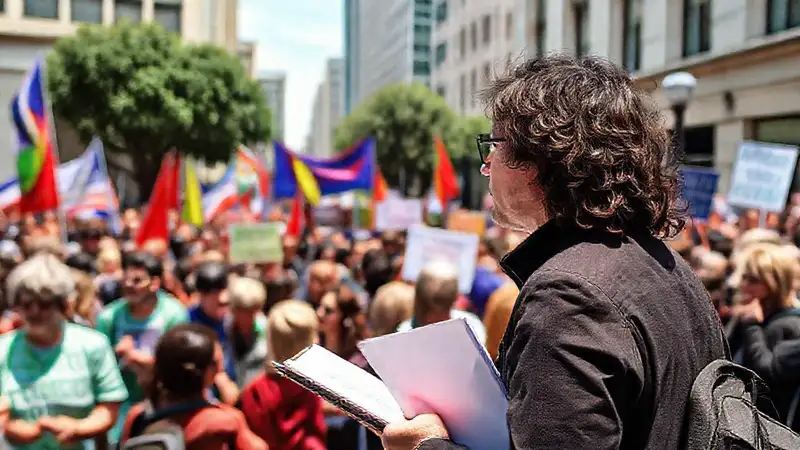 Investigador observa mitin político en entorno urbano