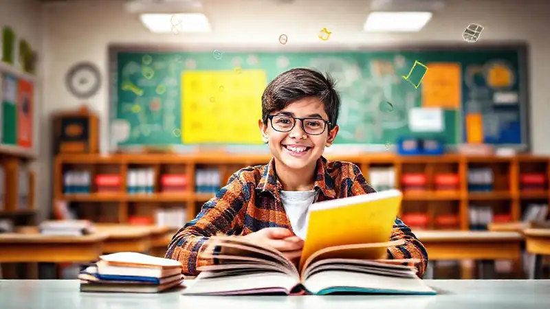 Estudiante confiado estudia en aula inspiradora
