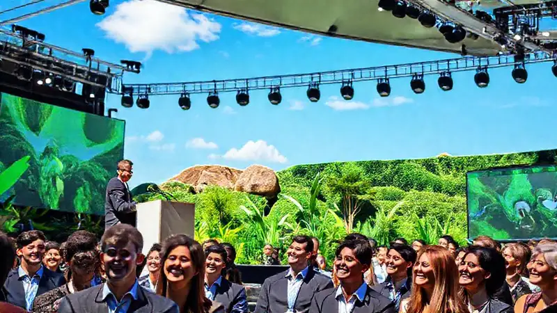Orador confiado y audiencia en evento ecológico