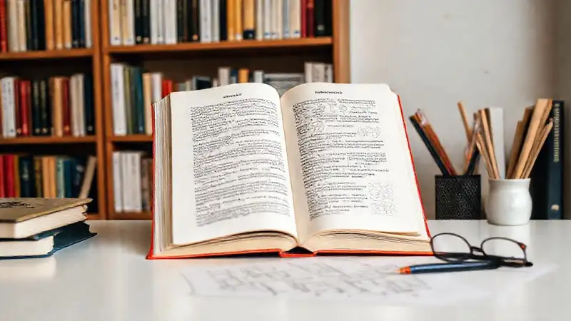 Estantería académica con libros y escritorio moderno