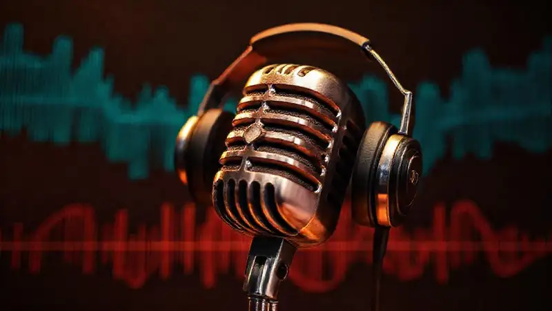 Micrófono vintage, audios vibrantes y dinámicos