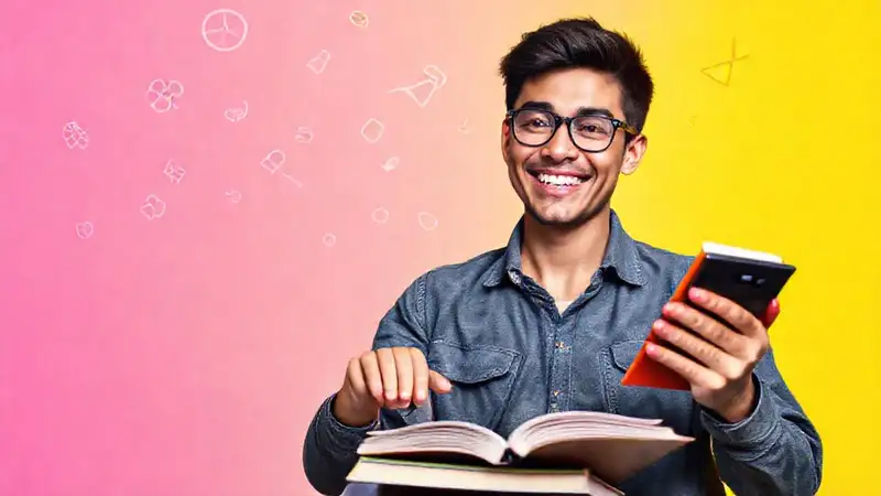 Estudiante feliz estudiando con confianza y éxito