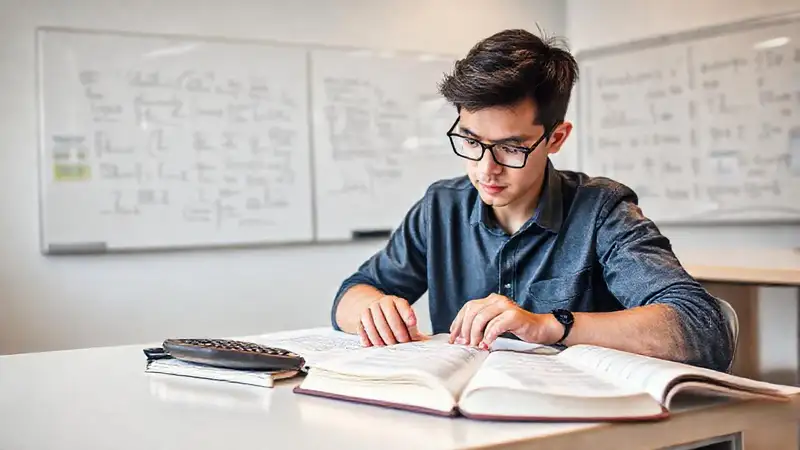 Estudiante estudia matemáticas en ambiente moderno