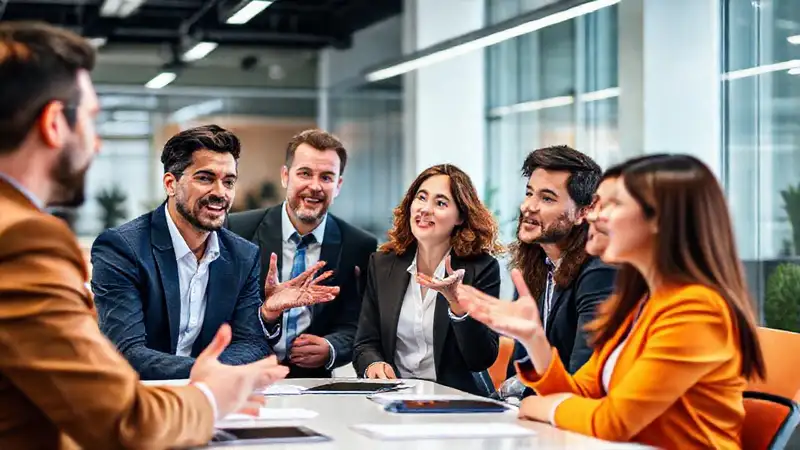 Reunión profesional con personas atentas y expresivas