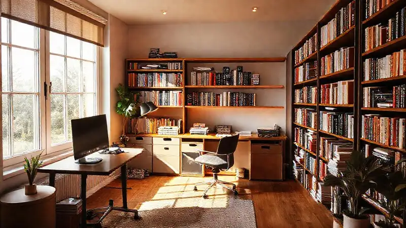 Espacio de estudio cómodo, iluminado y ordenado