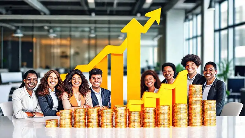 Personas felices con finanzas y crecimiento