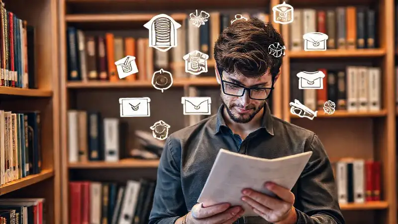 Estudiante de psicología con certificados y libros