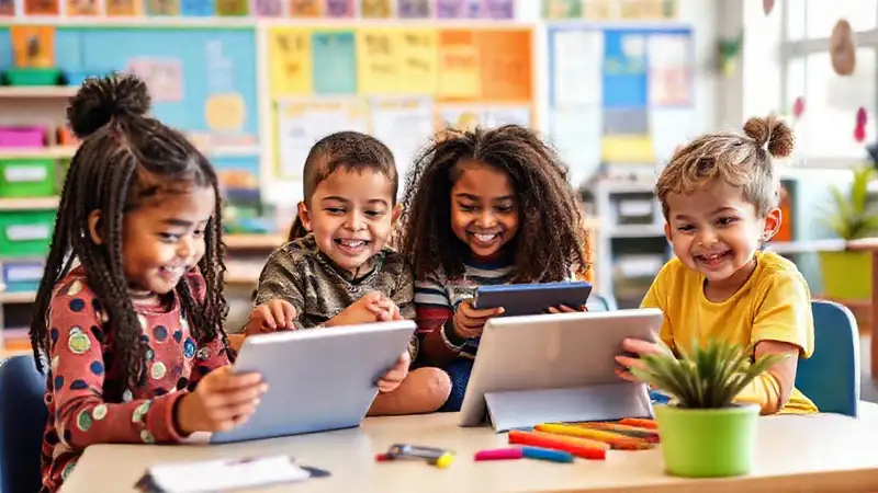 Estudiantes diversos aprenden con tecnología inclusiva