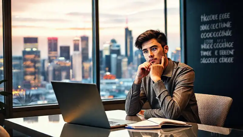 Joven profesional reflexionando en oficina moderna