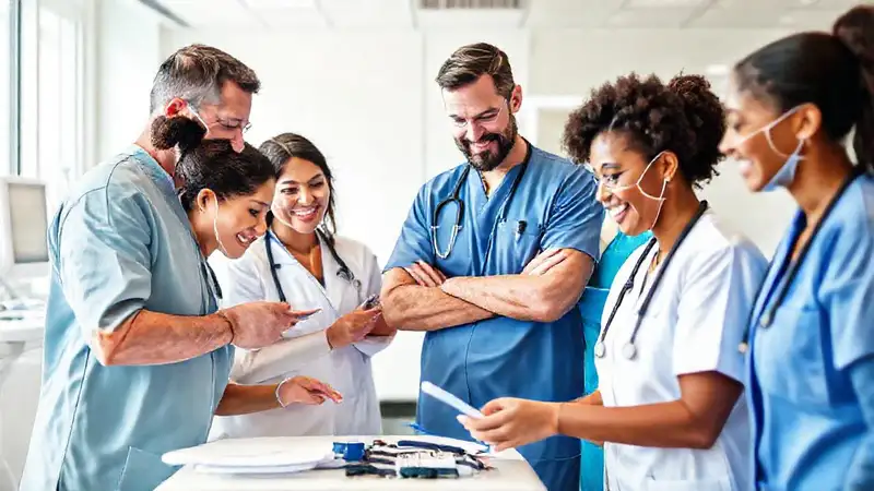 Profesionales de salud colaboran en clínica moderna