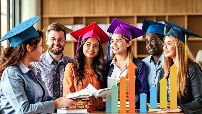 Consejero, estudiantes y profesionales en crecimiento