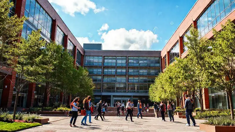 Campus moderno lleno de éxito y crecimiento