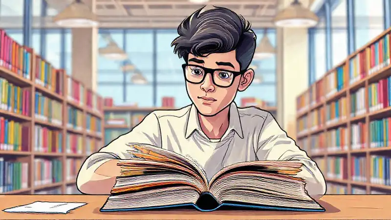 Estudiante estudiando política en vibrante biblioteca