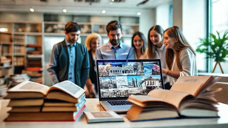 Jóvenes discuten historia en entorno digital moderno
