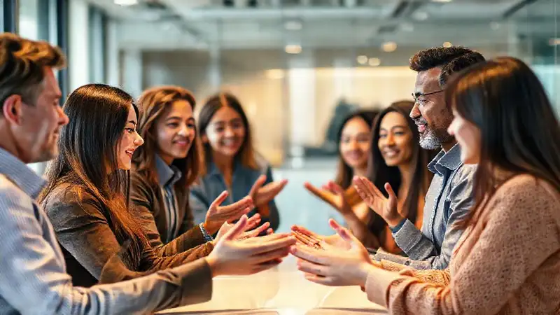 Cubierta con personas diversas en conversación respetuosa