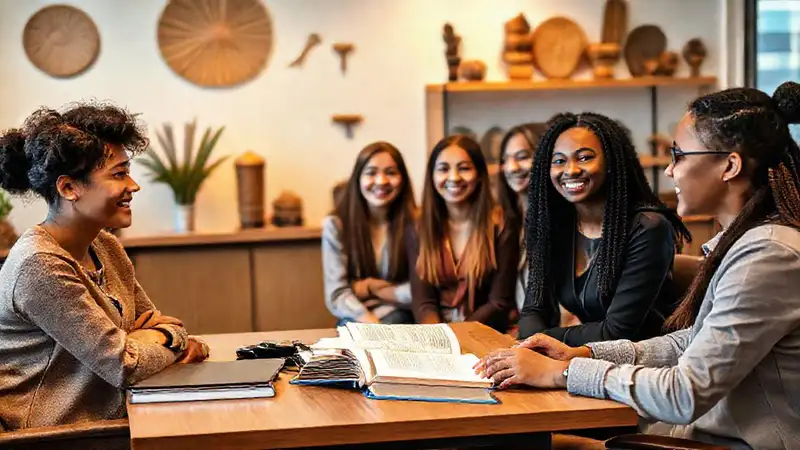 Entrevistador y applicants diversos en ambiente acogedor