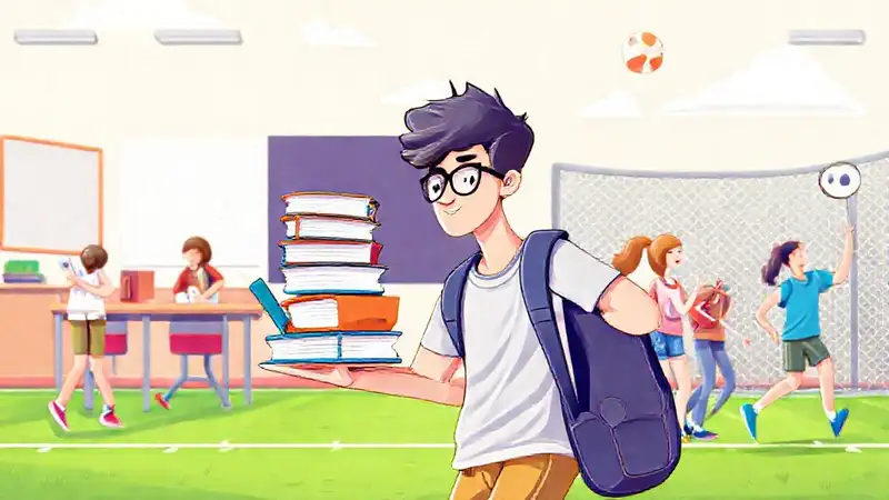 Joven equilibra libros y deportes enérgicos