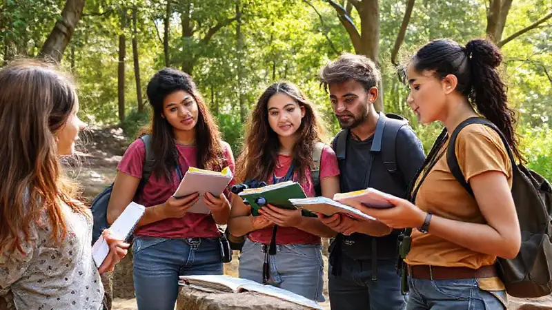 Estudiantes universitarios investigando en campo arqueológico