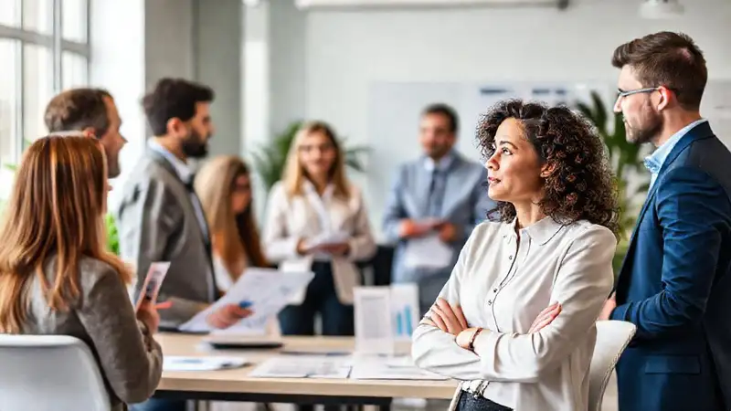 Profesional de psicología discutiendo en oficina moderna