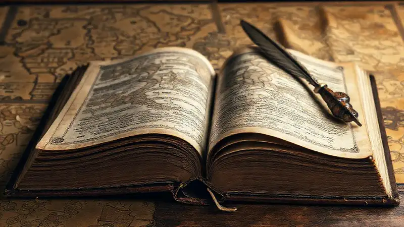Libros antiguos y mapas en tonos cálidos