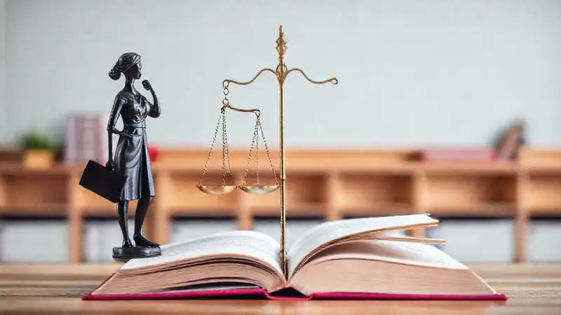 Balanza de justicia en aula moderna