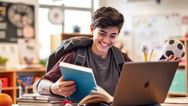 Estudiante equilibrado en estudio, deporte y arte