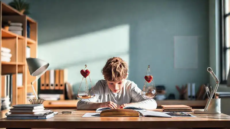 Estudiante en equilibrio y ambiente calmado