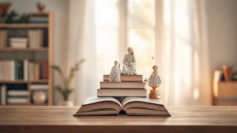 Escala armoniosa con libros, familia y paz