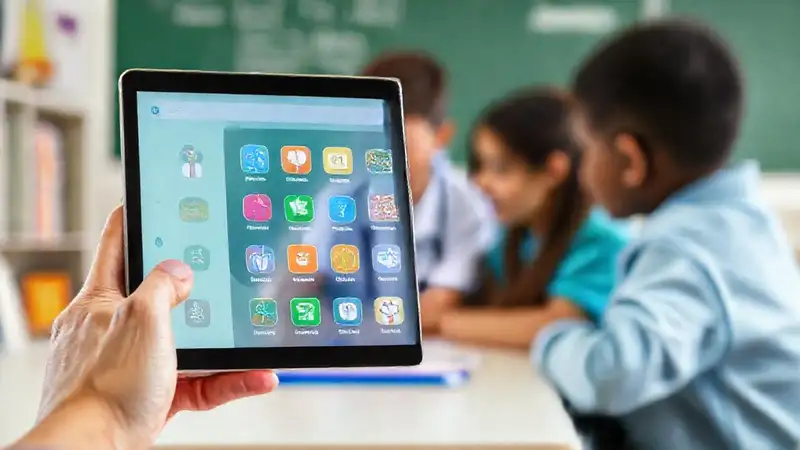 Tableta con app educativa de ciencias de la salud