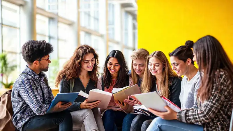 Estudiantes de psicología colaboran en entorno moderno
