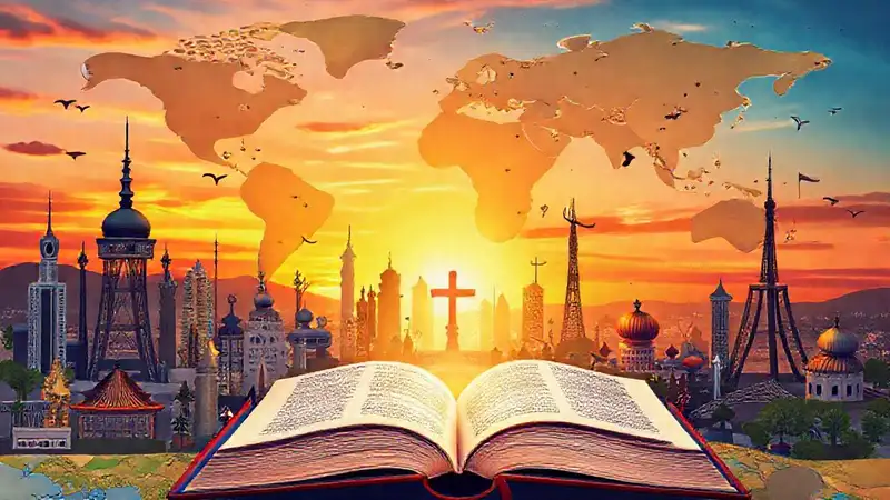 Estudiante estudia teología en paisaje global