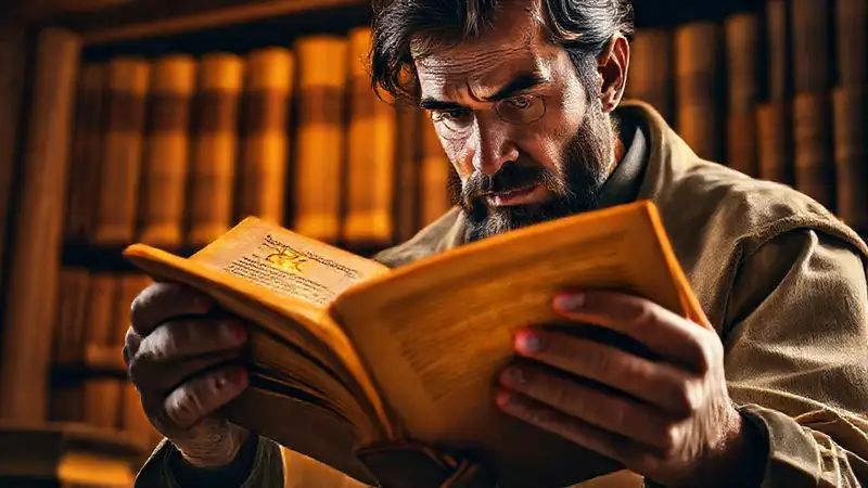 Libro antiguo con símbolos éticos iluminados