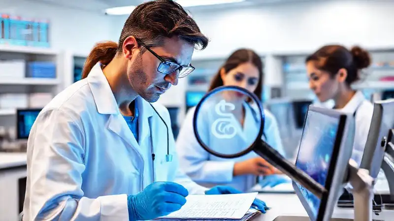 Laboratorio médico con profesionales monitoreando datos