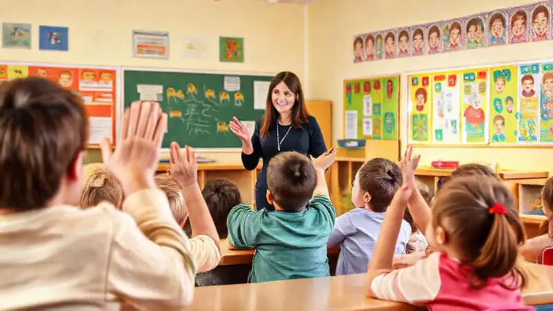 Aula temprana con maestro y estudiantes participando