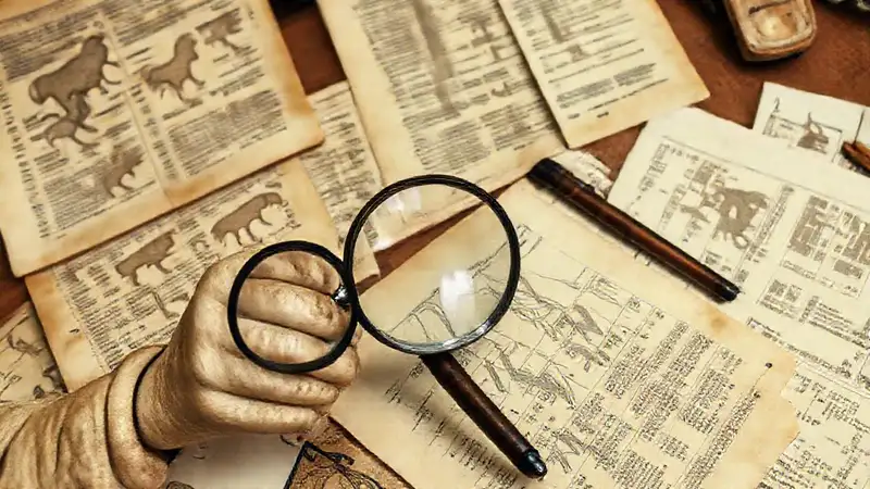 Investigador examina manuscritos antiguos con lupa