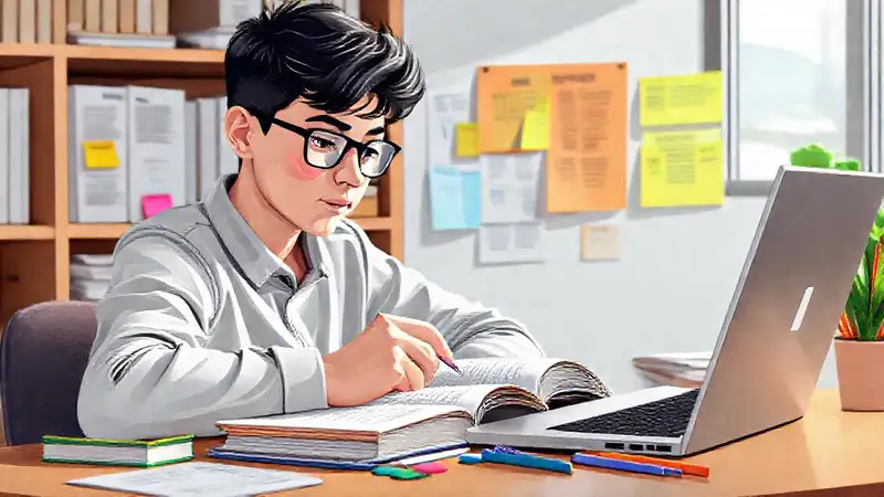 Estudiante estudiando economía en espacio organizado